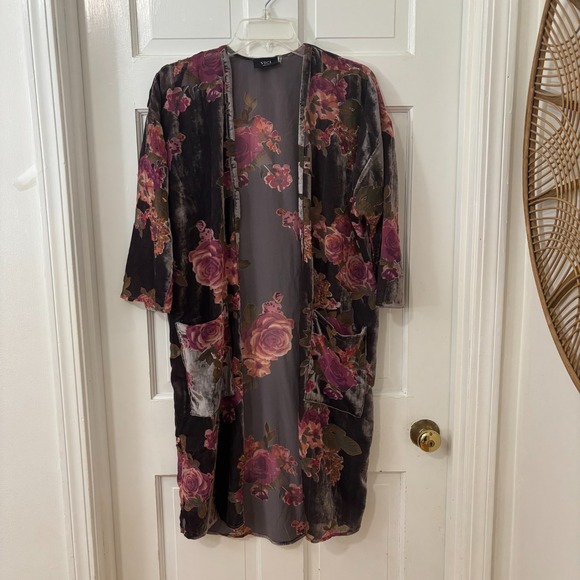 Velvet Burnout Dark Romantic Floral Open Kimono Duster Whimsygoth Fairy Sz S - Picture 1 of 8